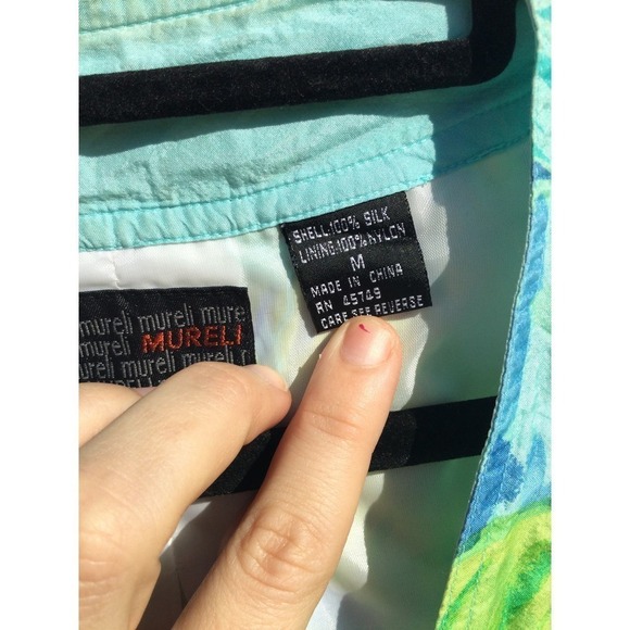 Vtg Mureli silk jacket size medium m green tropical track suit 1980s windbreaker - Picture 10 of 12